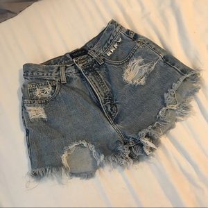 Distressed high waisted denim shorts